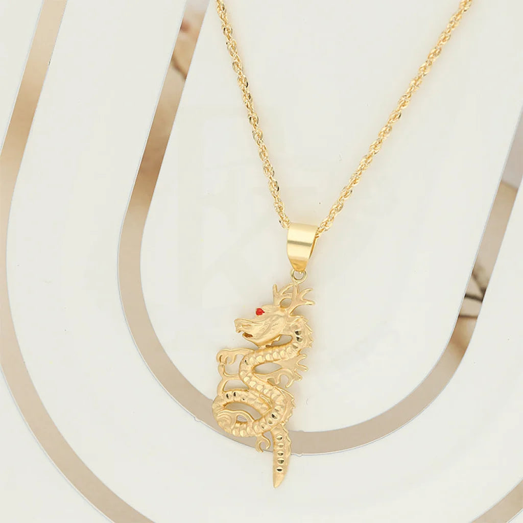 Custom Crystal Pendant Necklace For Weddings-Gold Necklace (Chain With Dragon Pendant) 18KT - FKJNKL18K5103