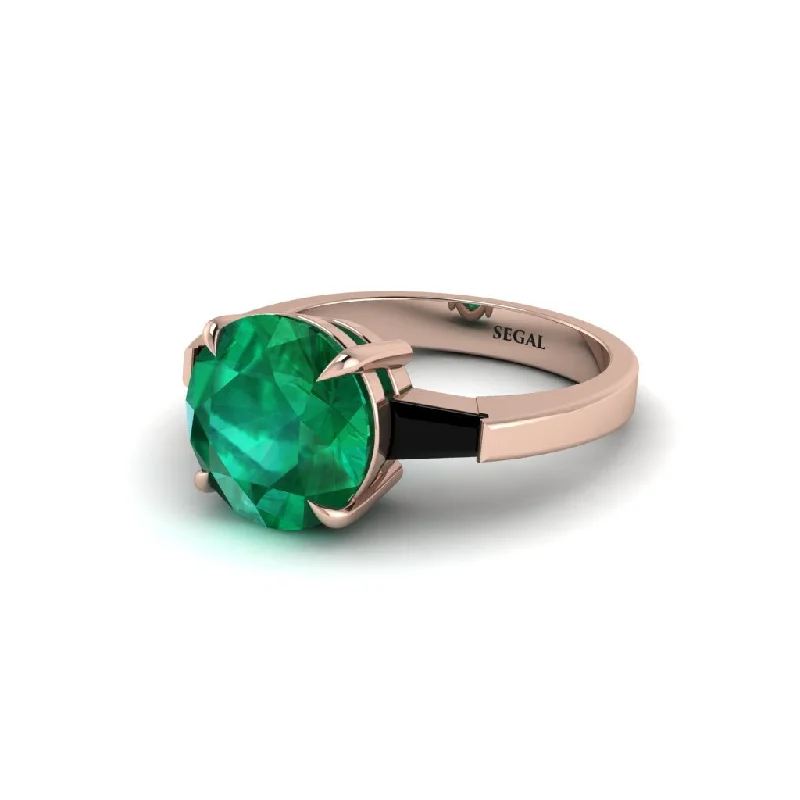 Personalized Engagement Rings With Custom Details-3 Stone Round Cut Emerald With 2 Baguettes Engagement Ring - Gwendolyn No. 35