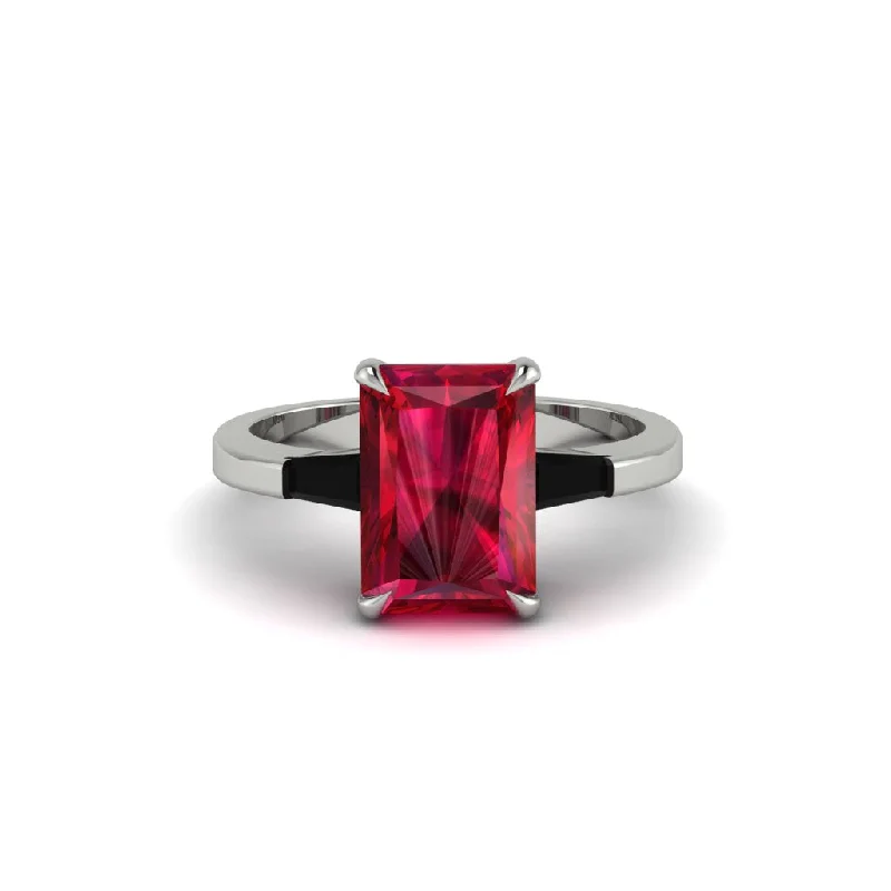 Sparkling Stacking Rings For Special Moments-Three Stone Radiant Cut Ruby Engagement Ring - Hillary No. 42