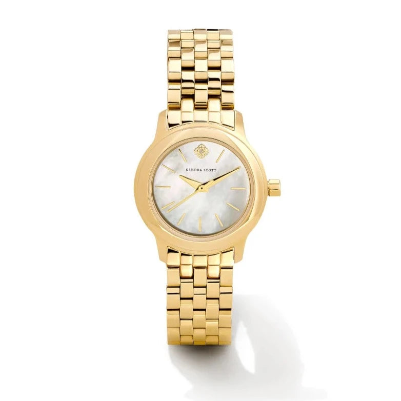 Stylish Watches For Young Women-Kendra Scott | Alex Gold Tone Stainless Steel 28mm Watch in Ivory Mother-of-Pearl