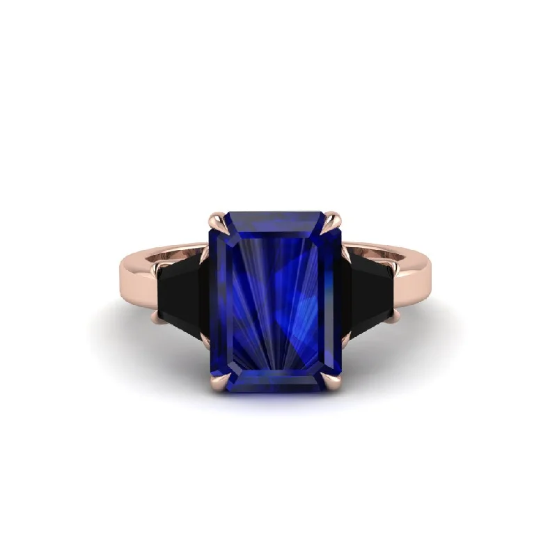 Trendy Gemstone Rings For Engagement Gifts-Sapphire Emerald Cut Three Stone Ring With Custom Baguette - Yvette No. 44