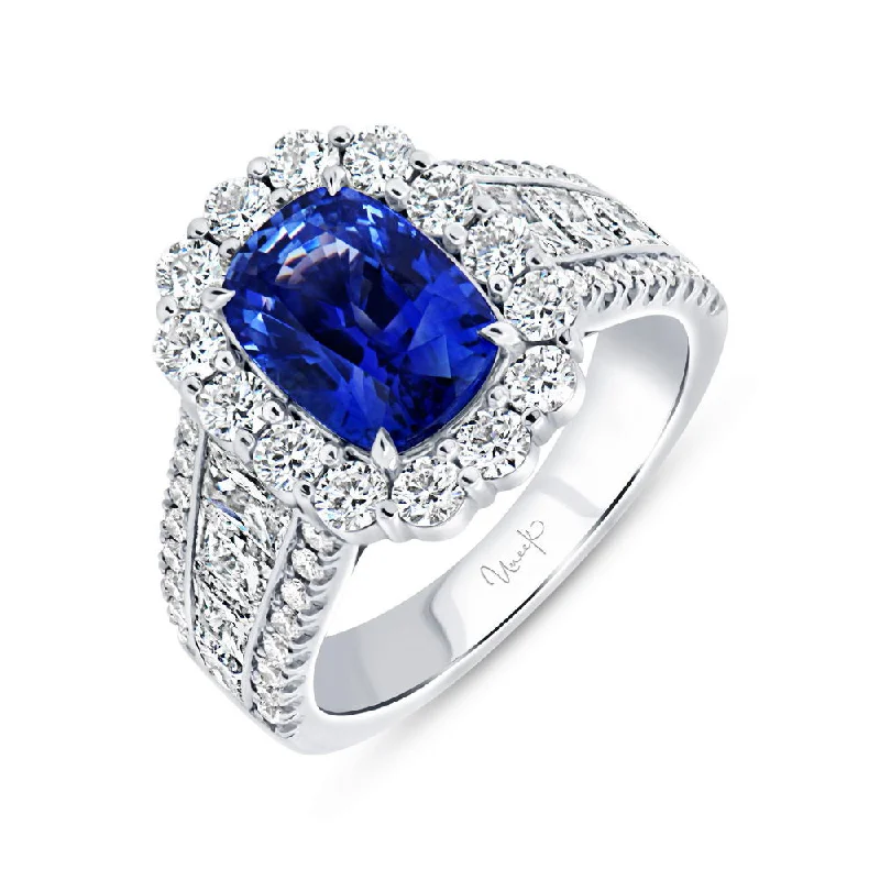 Elegant Stacking Rings For Everyday Style-Uneek Precious Collection Halo Cushion Cut Blue Sapphire Engagement Ring