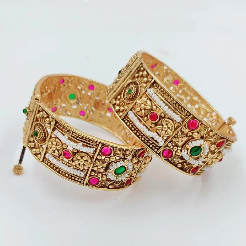 Personalized Custom Wedding Bangles For Bridesmaids Jewelry-Pooja Bangles Gold Plated Kundan Openable Bangles Set