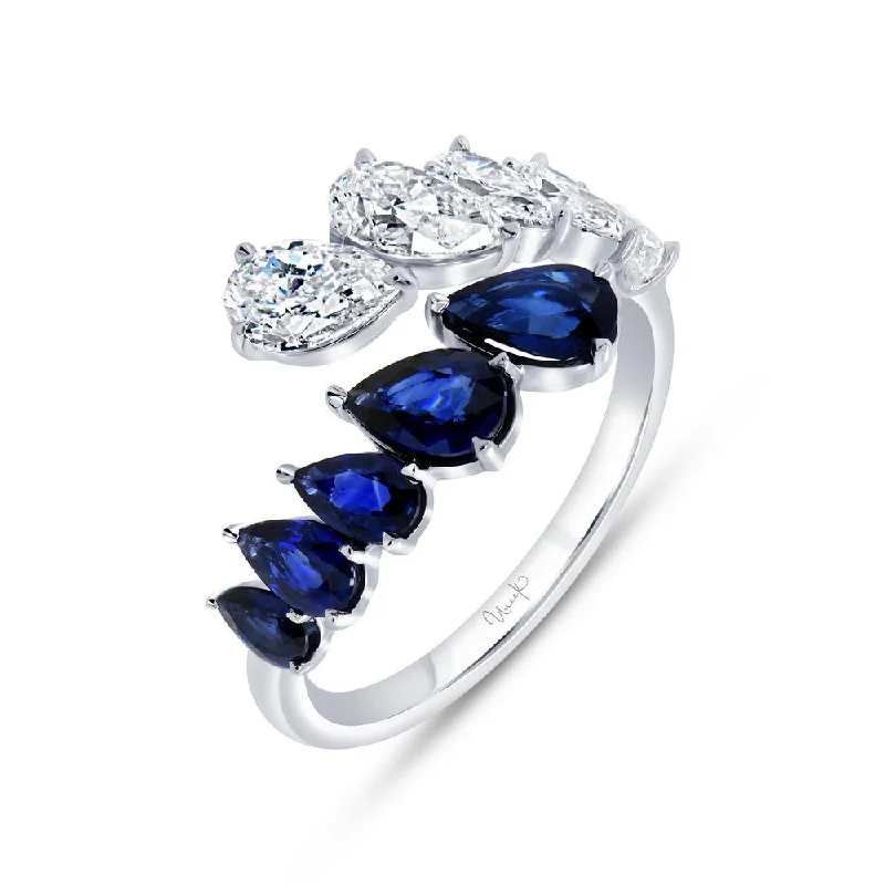 Custom Engagement Rings For Unique Couples-Uneek Precious Collection Bypass Pear Shaped Blue Sapphire Fashion Ring