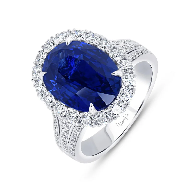 Personalized Wedding Rings For Custom Style-Uneek Precious Collection Halo Oval Shaped Blue Sapphire Anniversary Ring