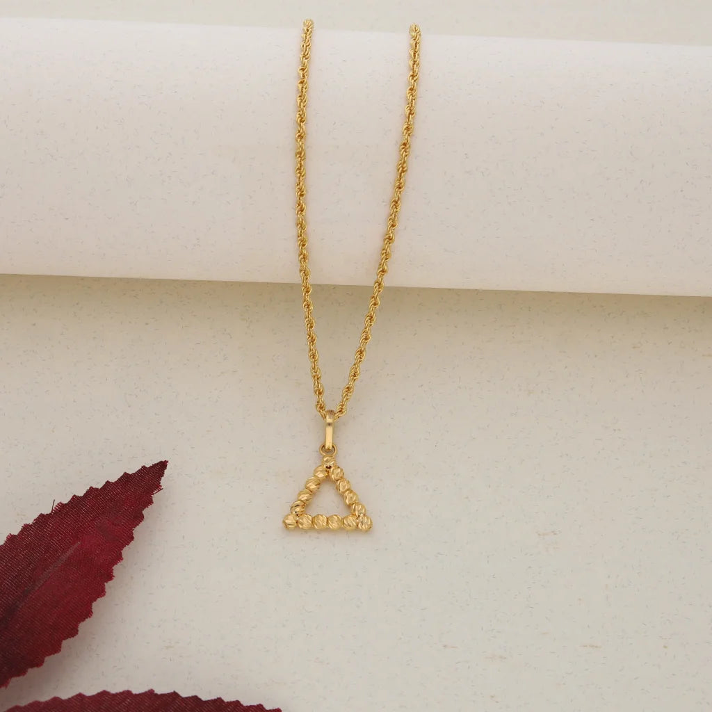 Elegant Sapphire Pendant Necklace For Bridesmaids-Gold Necklace (Chain with Gold Triangle Shaped Pendant) 21KT - FKJNKL21K7687