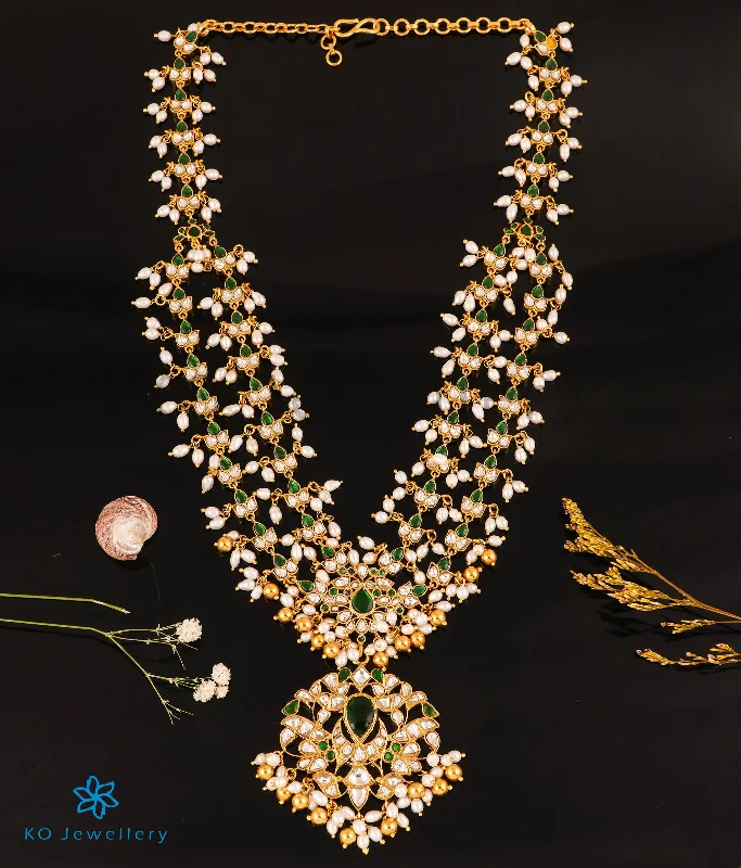 Custom Heart Necklace For Romantic Style-The Mehak Silver Kundan-Jadau Pearl Necklace (Green)