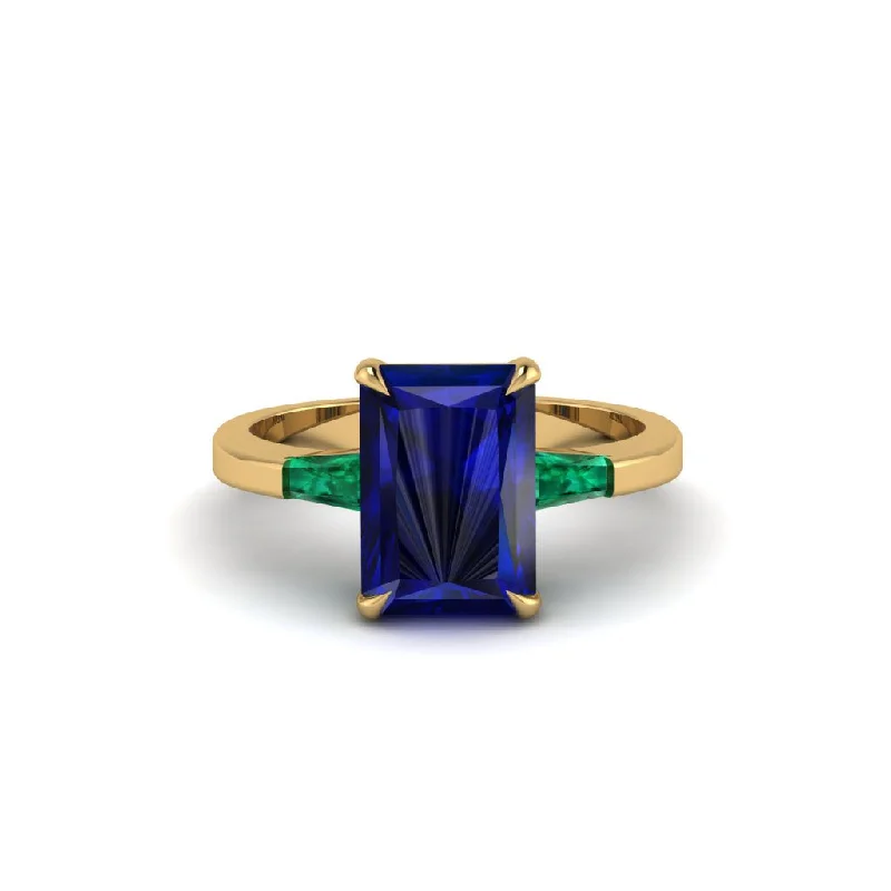 Elegant Gold Wedding Bands For Couples-Three Stone Radiant Cut Sapphire Engagement Ring - Hillary No. 28