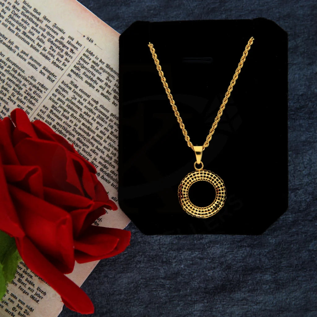 Simple Gold Pendant Necklace For Bridesmaids-Gold Necklace (Chain with Open Circle Pendant) 21KT - FKJNKL21KM8424