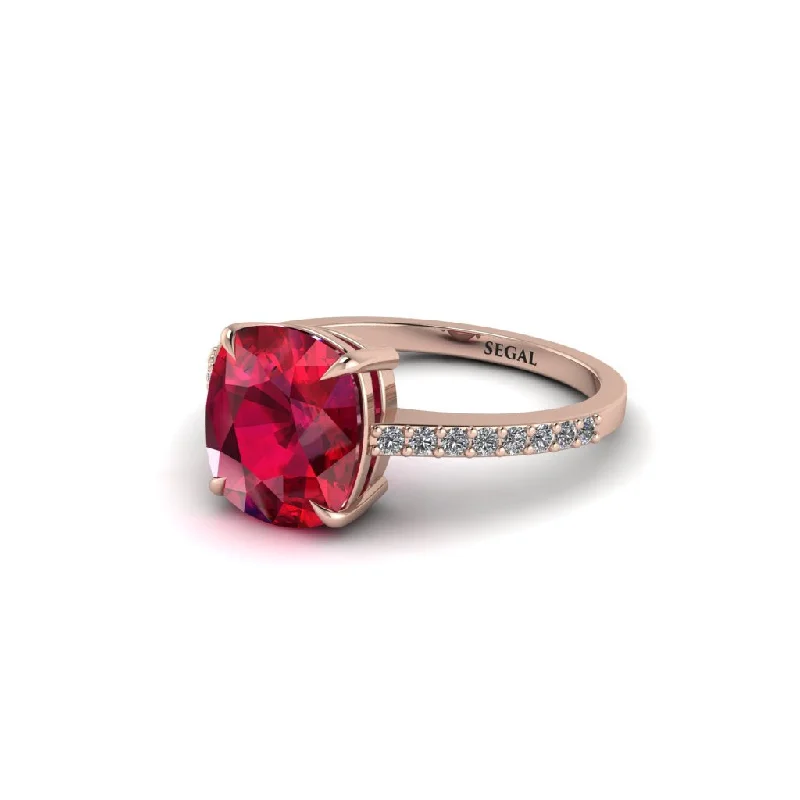 Simple Sapphire Engagement Rings For Special Moments-Gold Handmade Cushion Cut Ruby Engagement Ring - Whitney No. 11