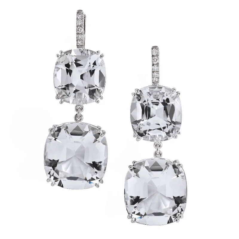 Elegant Long Drop Earrings For Wedding Day-Arkansas Quartz Pave Diamond White Gold Drop Earrings