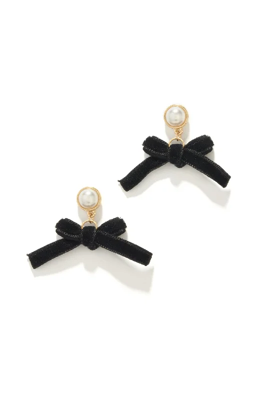 Handcrafted Wooden Earrings For Unique Style-Marcia Dangle Bow Tie Earring - Gold Black