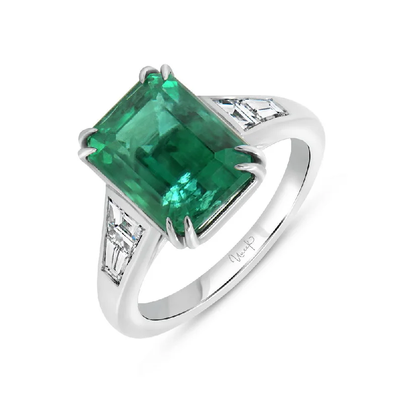 Classic Solitaire Engagement Rings For Brides-Uneek Precious Collection Tapered Emerald Cut Emerald Anniversary Ring