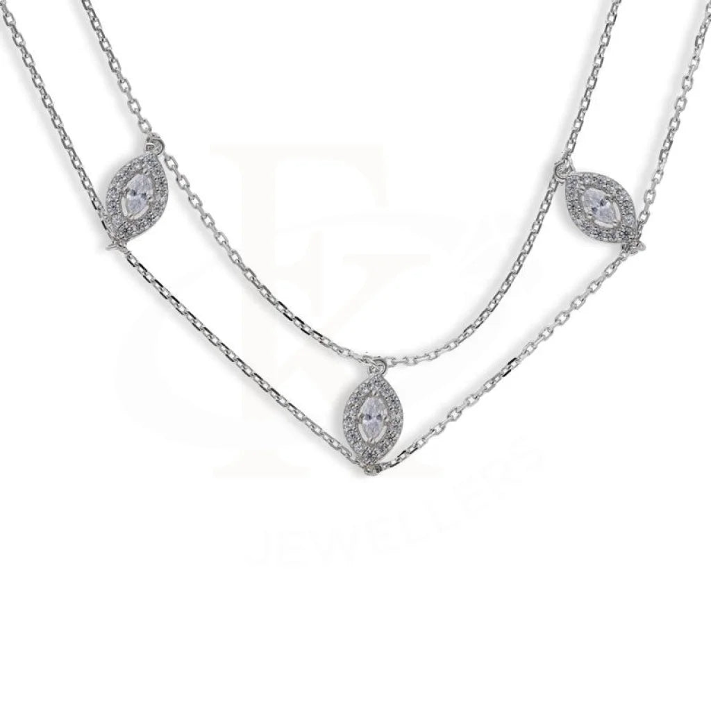 Classic Silver Necklace For Fashion Week-Sterling Silver 925 Marquise Shaped Solitaires Necklace - FKJNKLSL2942