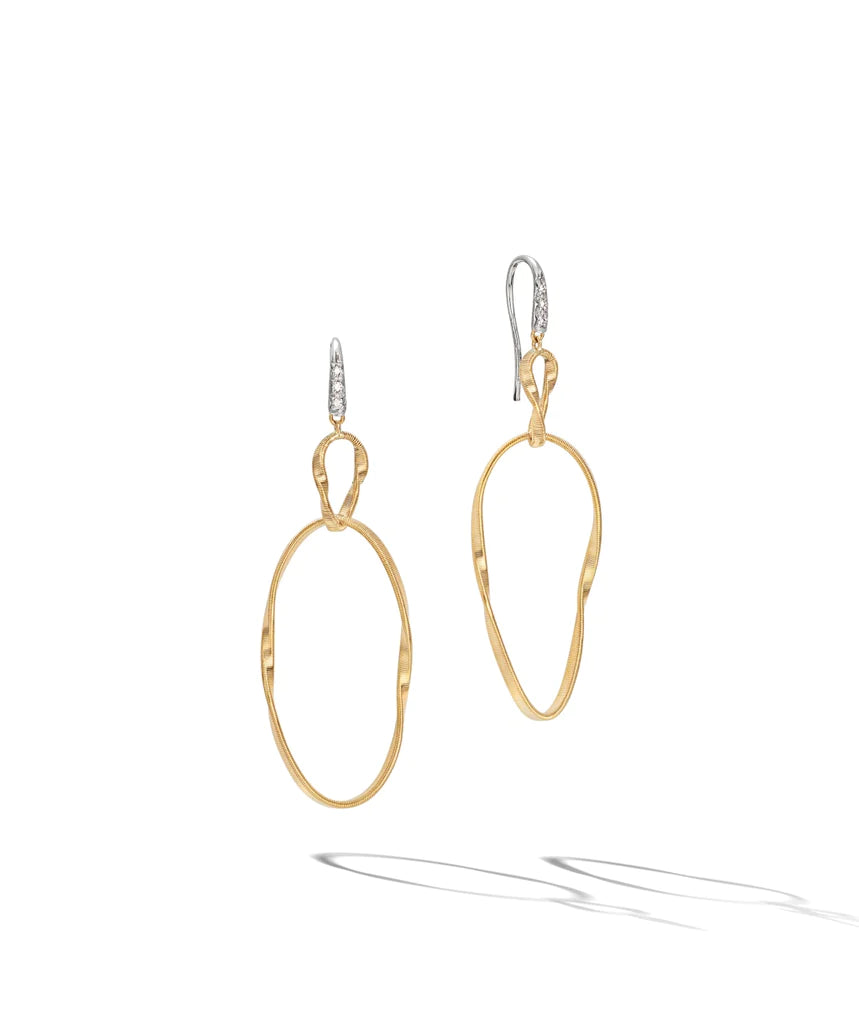 Elegant Hoop Earrings For Anniversary Gifts-18kt Yellow Gold and Diamond Marrakech Onde Collection Double Drop Hook Earring