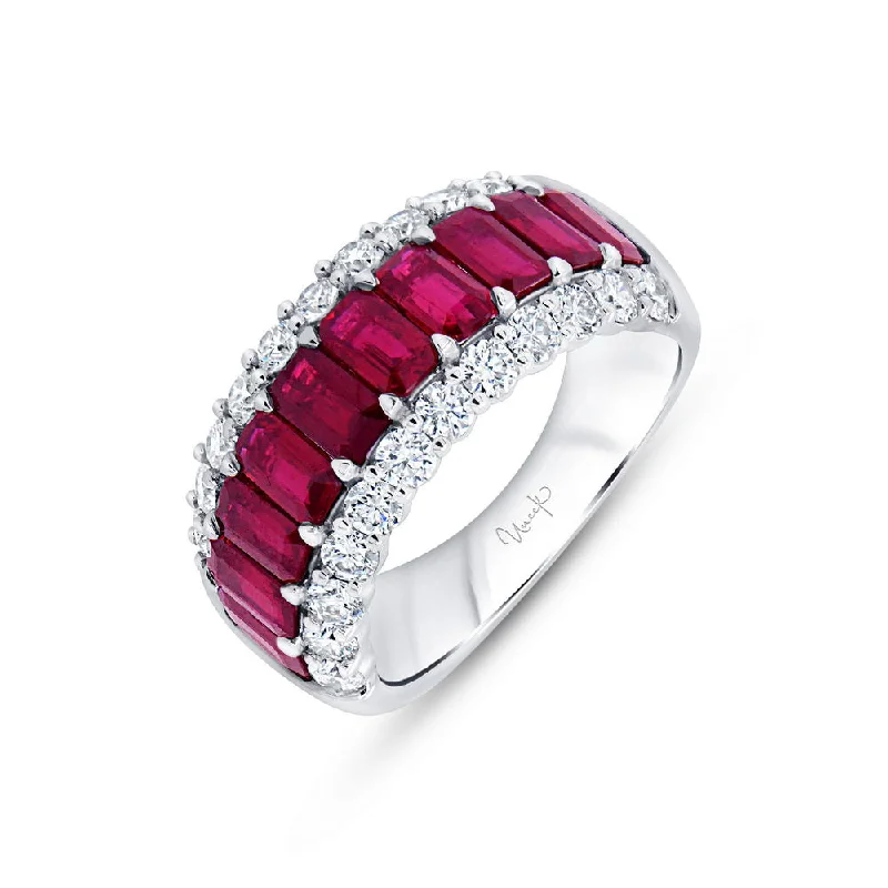 Simple Gemstone Rings For Timeless Style-Uneek Precious Collection 3-Row Emerald Cut Ruby Anniversary Ring