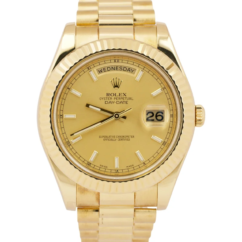 Stylish Watches For Teenagers-Rolex Day-Date II President 41mm CHAMPAGNE 18K Yellow Gold Fluted 218238 BOX