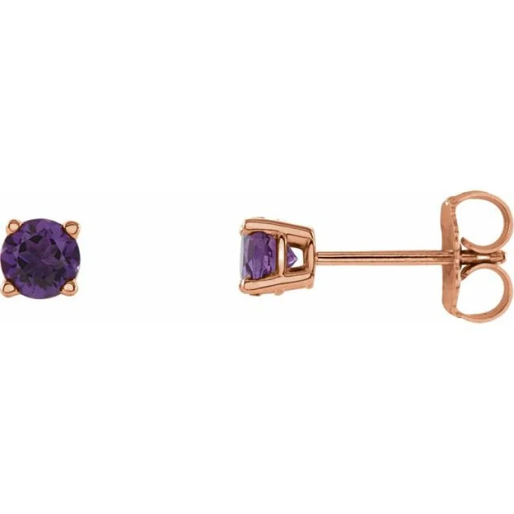 Personalized Charm Earrings For Bridesmaids-14K Rose 4 mm Natural Amethyst Stud Earrings