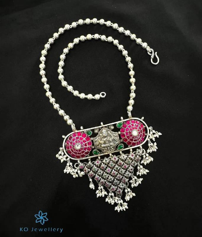 Custom Gold Necklace For Weddings-The Amrita Silver Lakshmi  Kundan Necklace