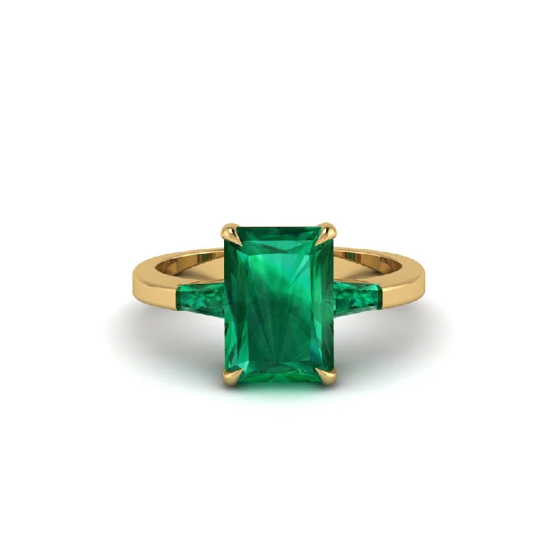 Sparkling Custom Wedding Bands For Brides-Three Stone Radiant Cut Emerald Engagement Ring - Hillary No. 19