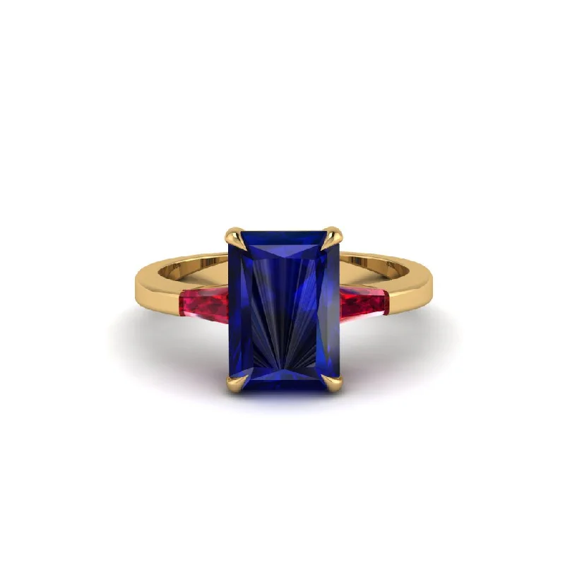 Trendy Rose Gold Rings For Special Occasions-Three Stone Radiant Cut Sapphire Engagement Ring - Hillary No. 58