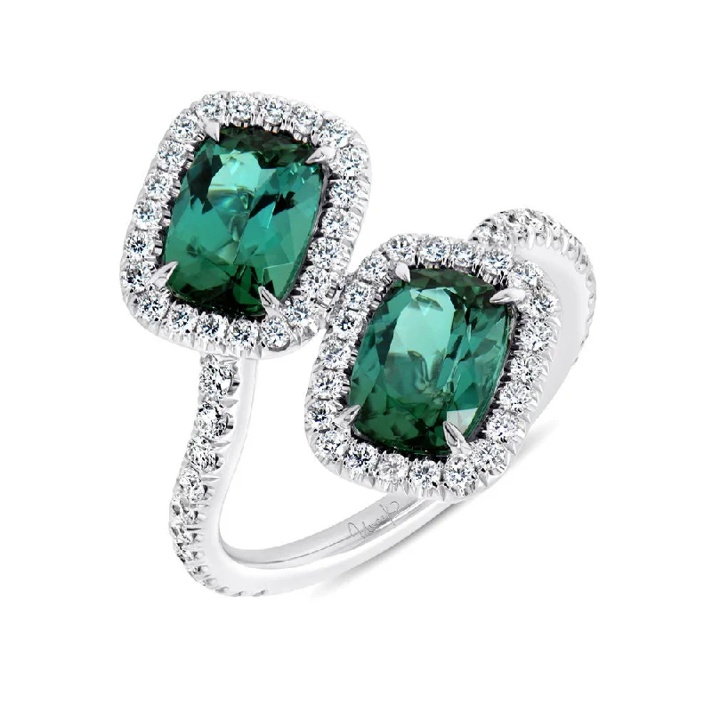 Classic Wedding Rings With Sapphire Stones For Brides-Uneek Precious Collection Bypass Cushion Cut Green Tourmaline Engagement Ring