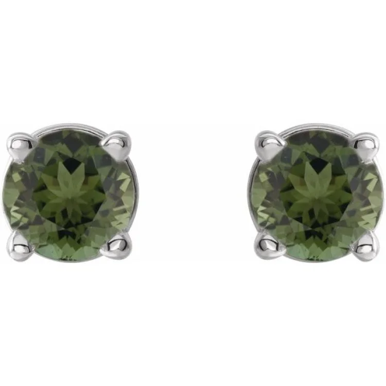 Trendy Earrings For Teenagers-14K White 3 mm Natural Green Tourmaline Stud Earrings