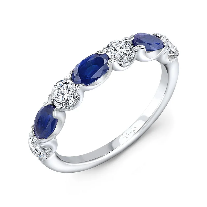 Simple Custom Engagement Rings For Bridesmaids-Uneek Precious Collection 1-Row Oval Shaped Blue Sapphire Fashion Ring