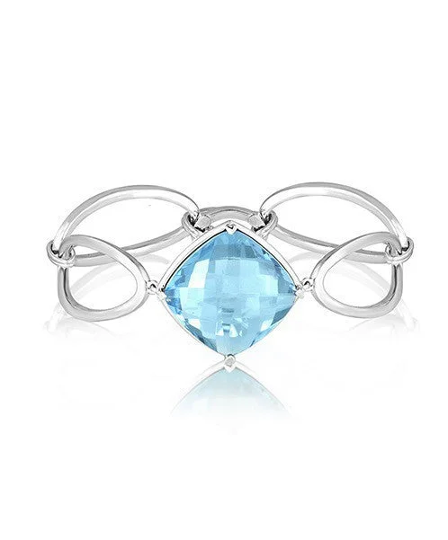 High-End Gemstone Bracelets For Gifts-Sky Blue Topaz Bracelet with Oval Links 340-JSA