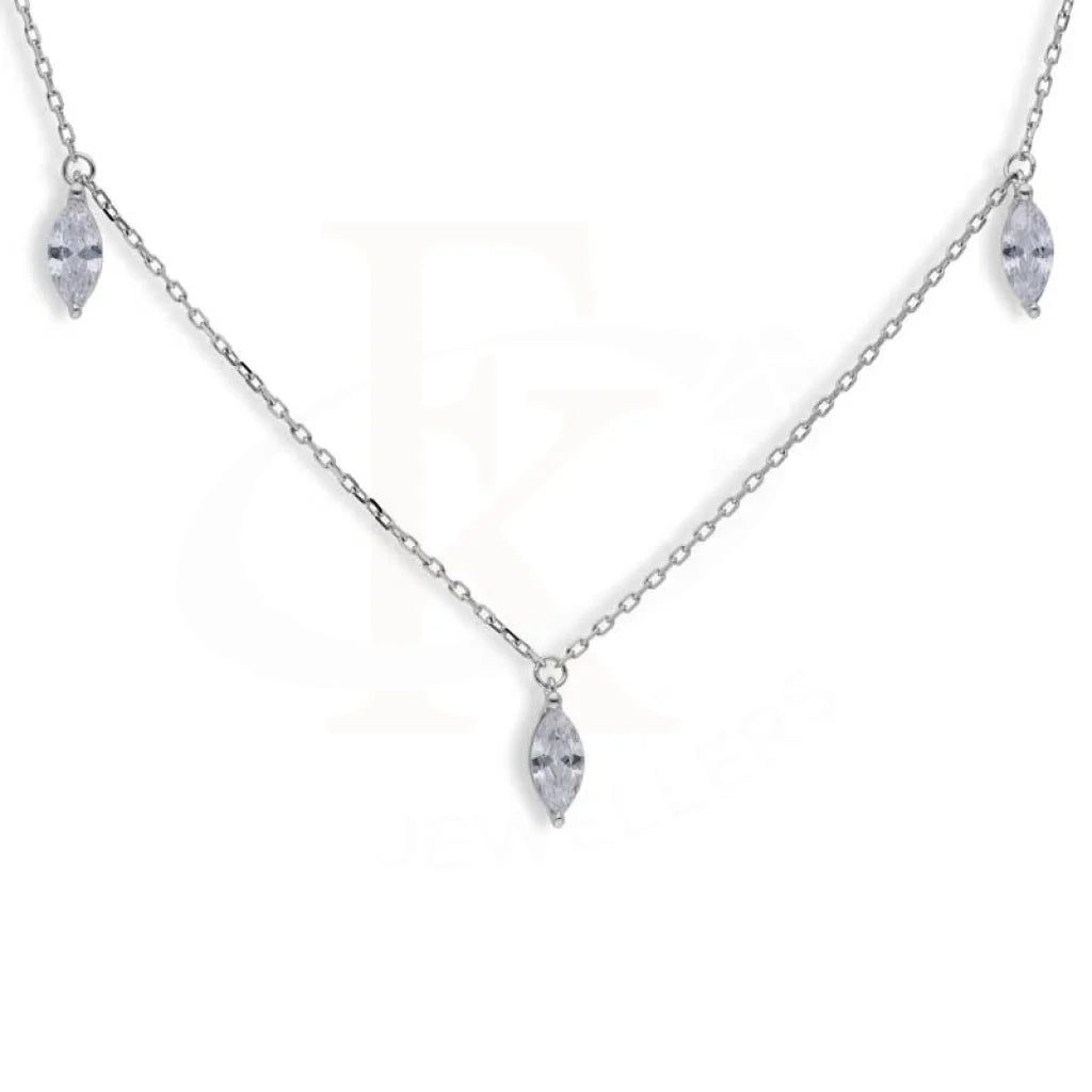 Classic Pearl Necklace For Bridesmaids-Sterling Silver 925 Marquise Shaped Solitaires Necklace - FKJNKLSL2928