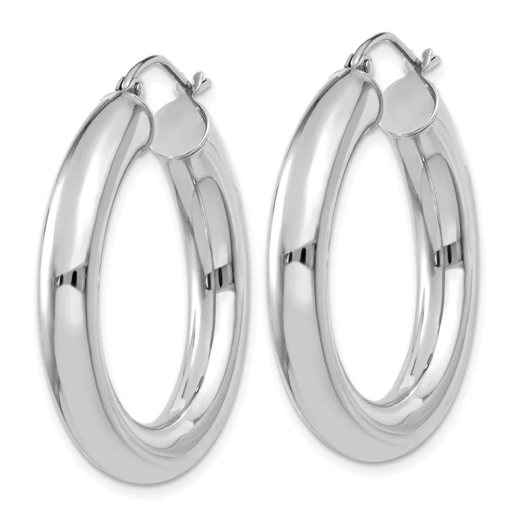 Gold Stud Earrings For Office Wear-14k White Gold Polished 5mm Tube Hoop Earrings