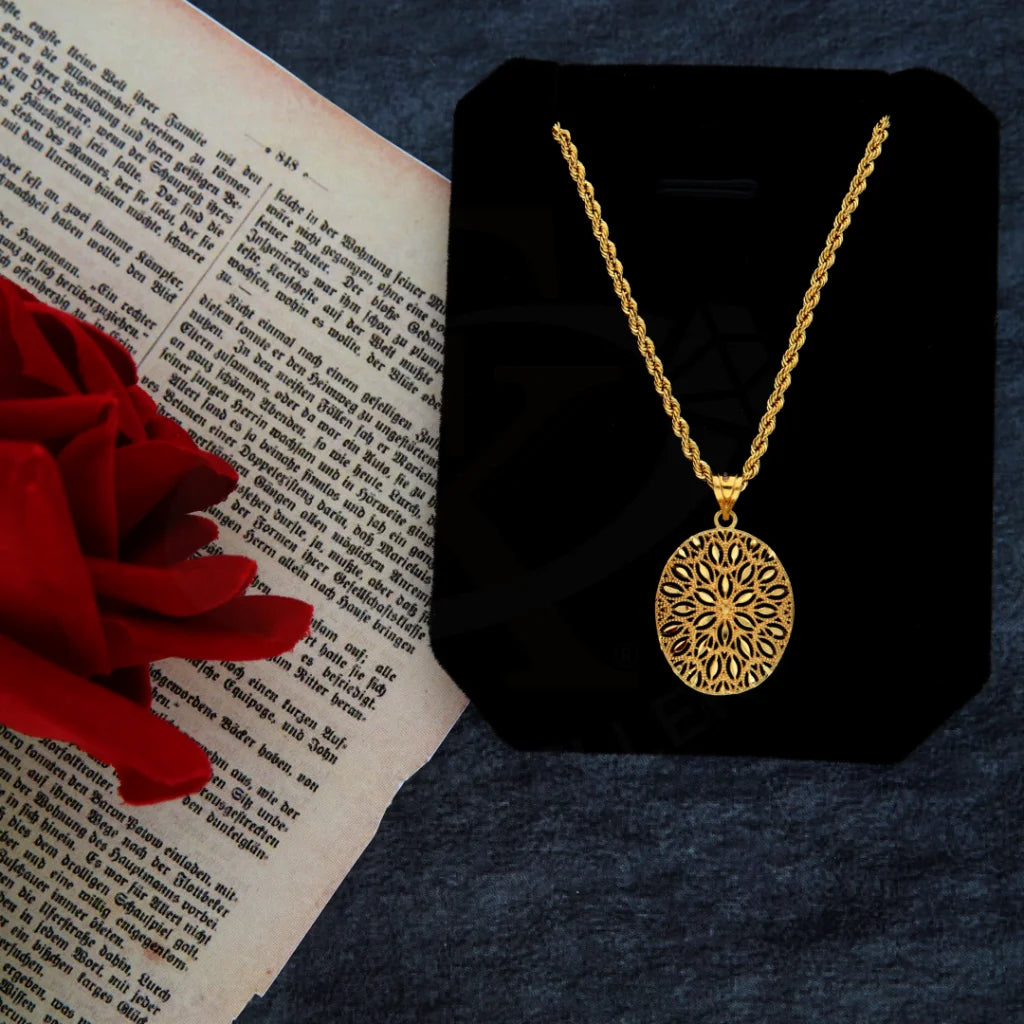 Long Pendant Necklace For Weddings-Gold Necklace (Chain with Flower Pendant) 21KT - FKJNKL21KM8384