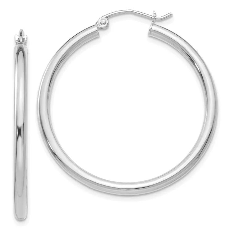 Handmade Earrings With Natural Materials-14K White Gold Polished 2.5mm Lightweight Tube Hoop Earrings