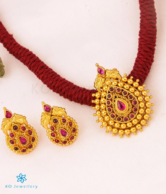 Classic Gold Necklace For Evening Wear-The Manya Silver Thread Necklace (Maroon)