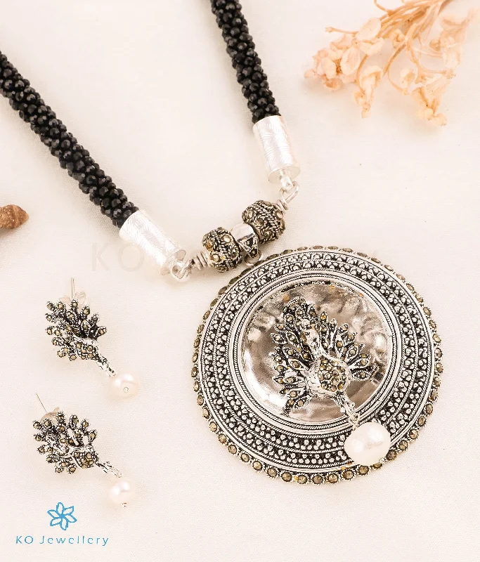 Simple Crystal Pendant Necklace For Weddings-The Maruka Silver Marcasite Peacock Necklace