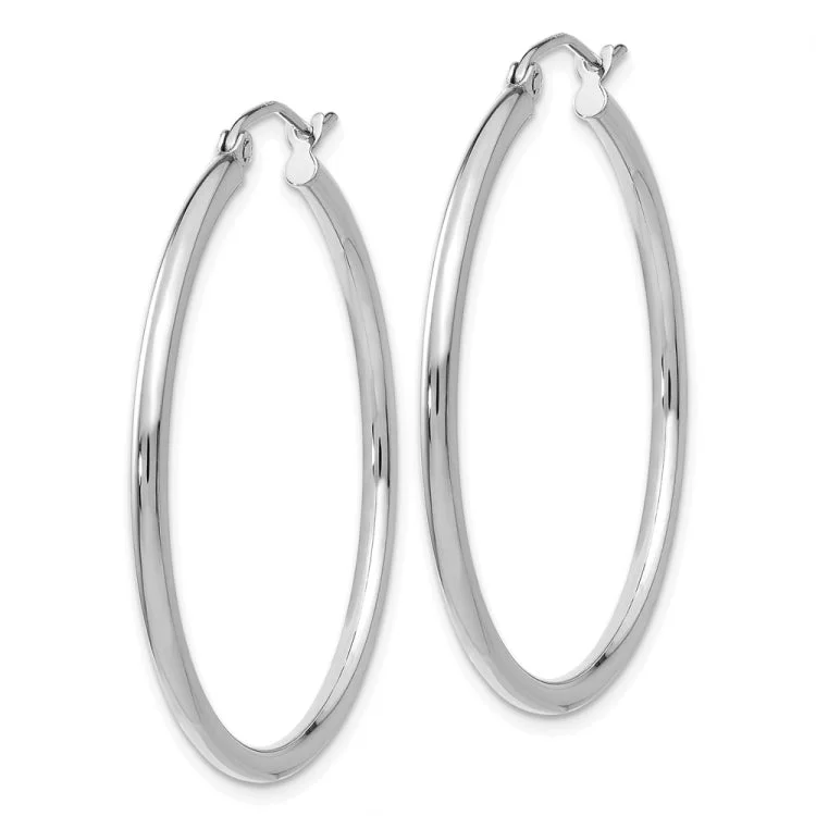 Luxury Diamond Earrings For Engagement-14k White Gold Polished 2x35mm Lightweight Tube Hoop Earrings