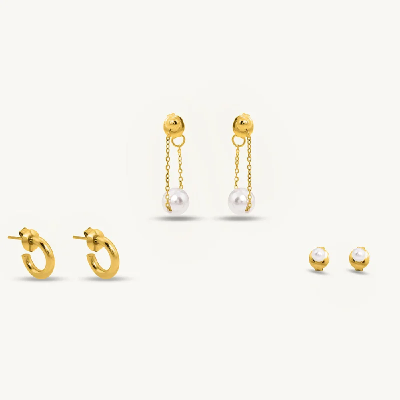 Elegant Hoop Earrings For Brides-Gold Stud and Hoop Earring Set