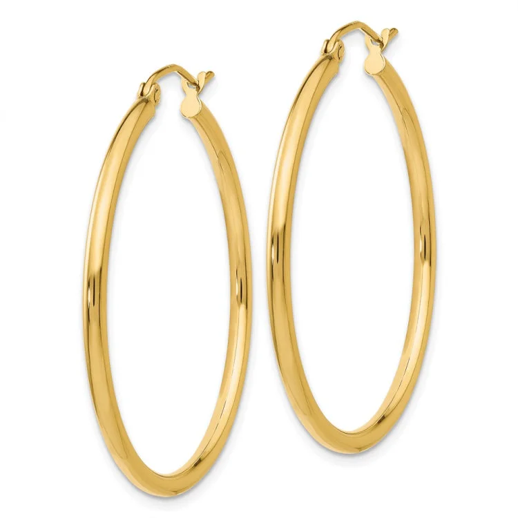 Luxury Earrings With Pearls For Evening Wear-14k Polished 2x35mm Lightweight Tube Hoop Earrings