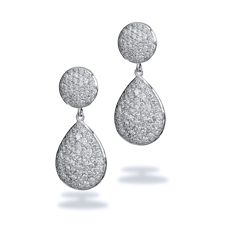 Designer Earrings For Special Celebrations-Diamond Pave White Gold Drop Earrings