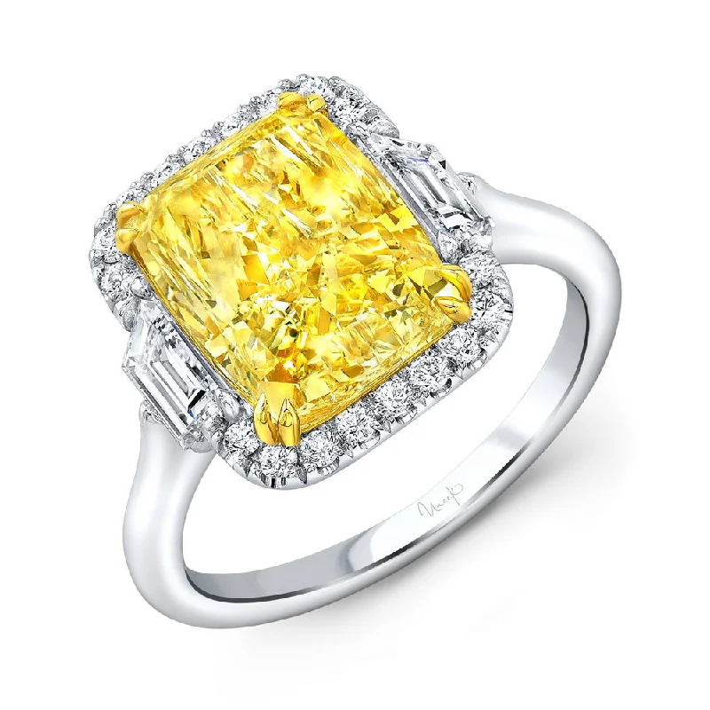 Trendy Wedding Bands For Fashion-Forward Couples-Uneek Natureal Collection Halo Cushion Cut Yellow Diamond Engagement Ring