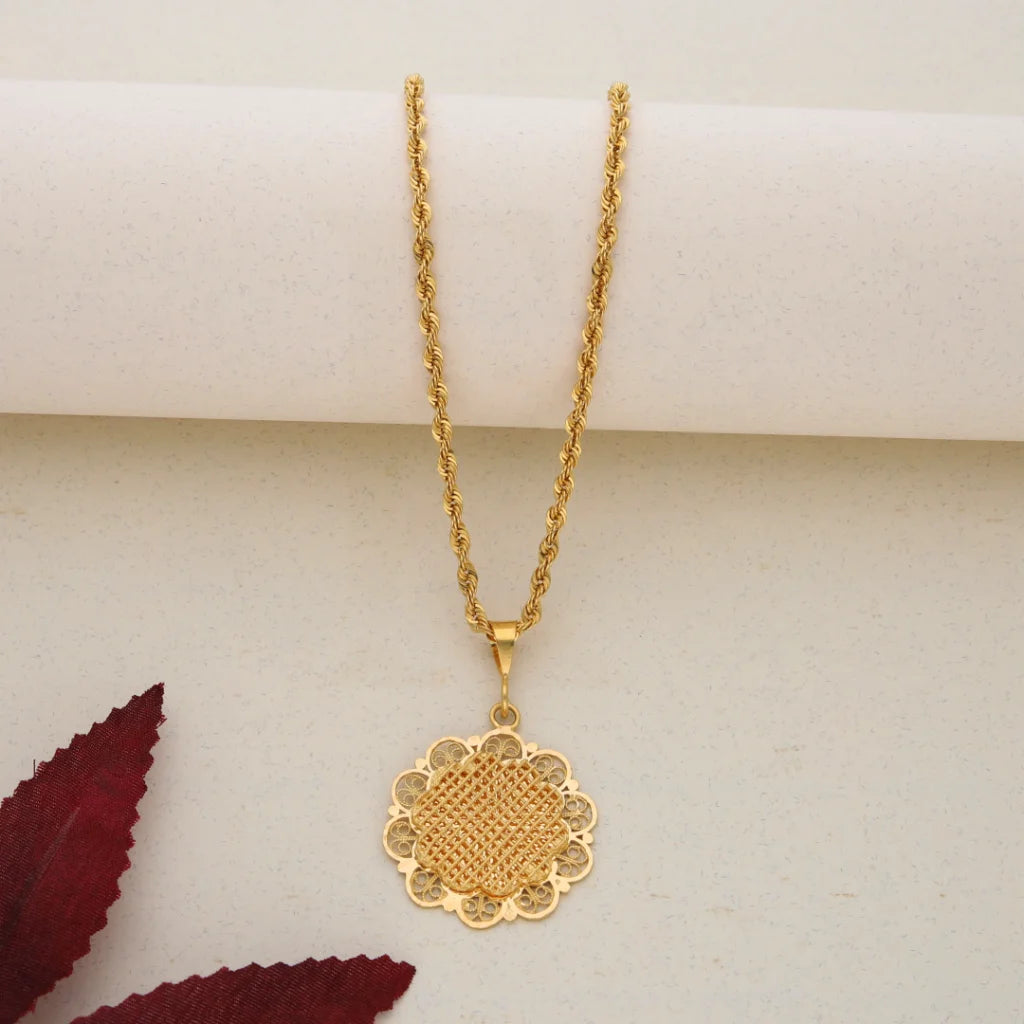 Classic Gemstone Necklace For Wedding Guests-Gold Necklace (Chain With Gold Flower Shaped Pendant) 21KT - FKJNKL21K7590