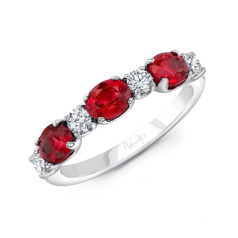 Classic Gold Rings For Engagement Day-Uneek Precious Collection Straight Oval Shaped Ruby Anniversary Ring