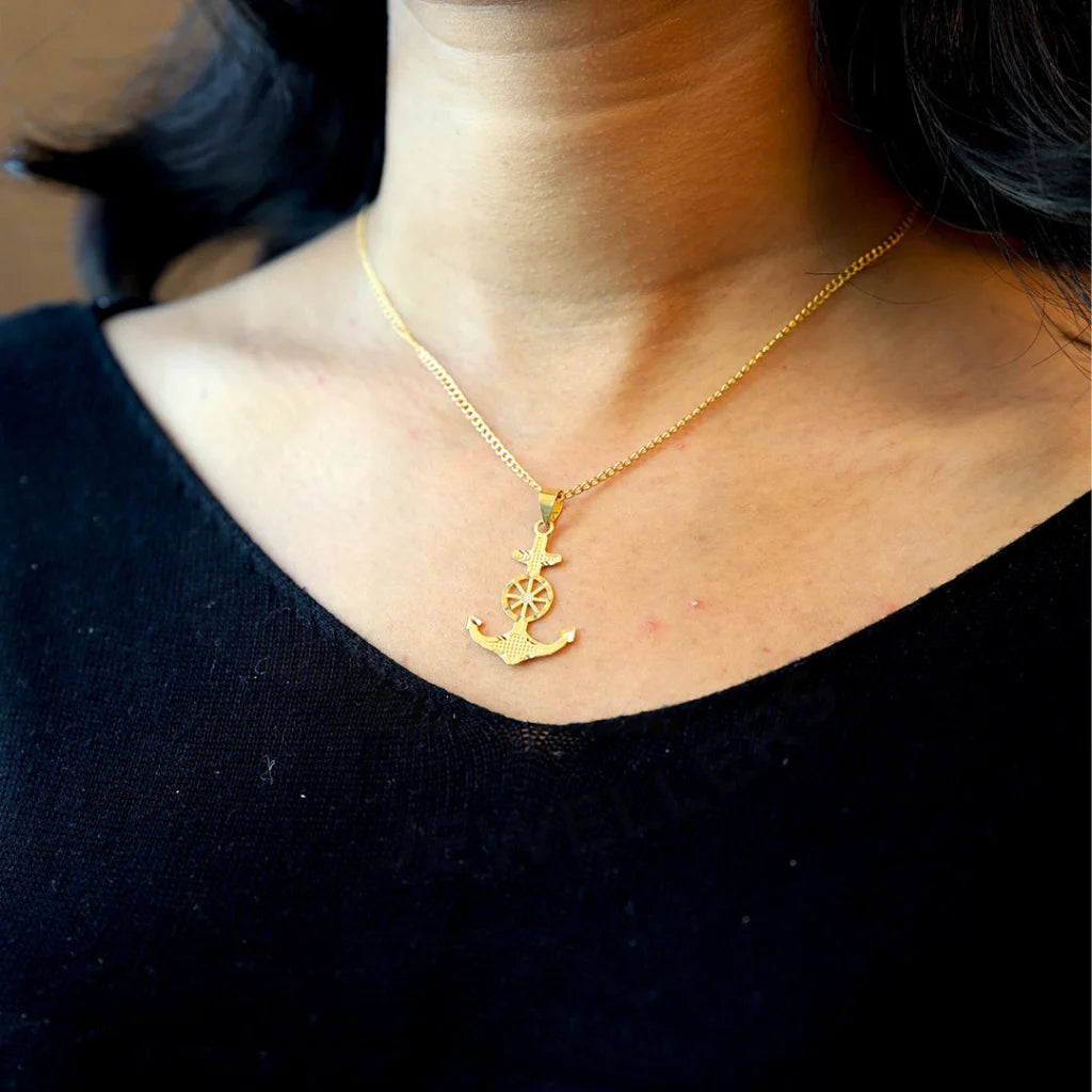 Elegant Chain Necklace For Special Events-Gold Necklace (Chain With Anchor Shaped Pendant) 21KT - FKJNKL21KM8571