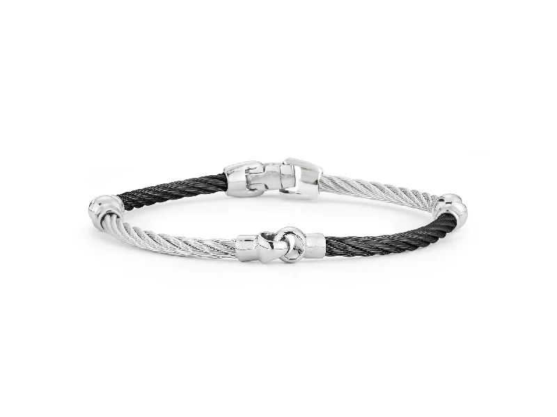 Elegant Adjustable Bracelets For Women-ALOR Black & Grey Cable Interlocking Bracelet