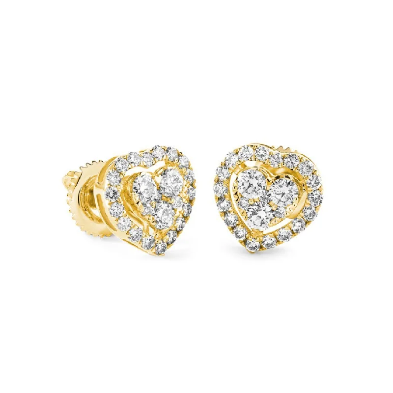 Gold Earrings With Natural Stones For Summer-Heart Pave Halo Earrings