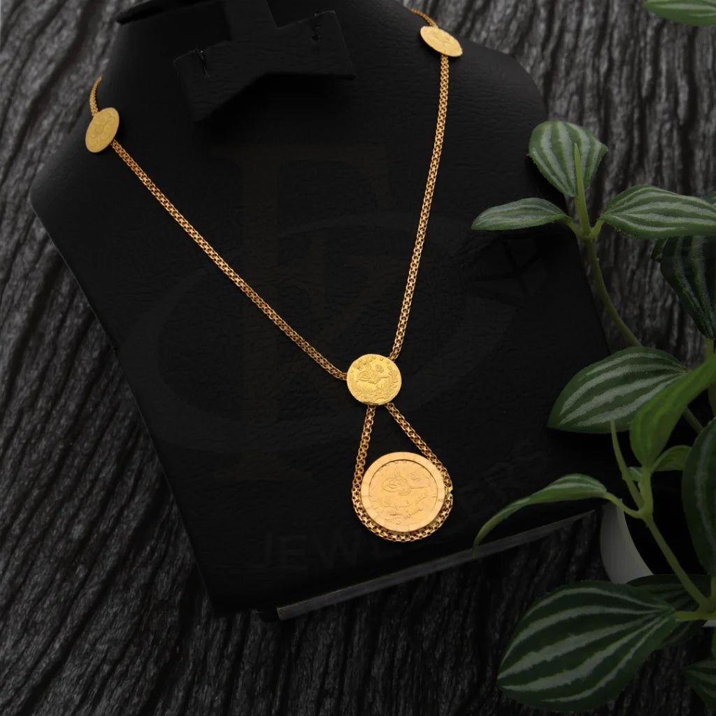 Trendy Long Necklace For Fashion Week-Gold Coin Shaped Necklace 21KT - FKJNKL21K7740