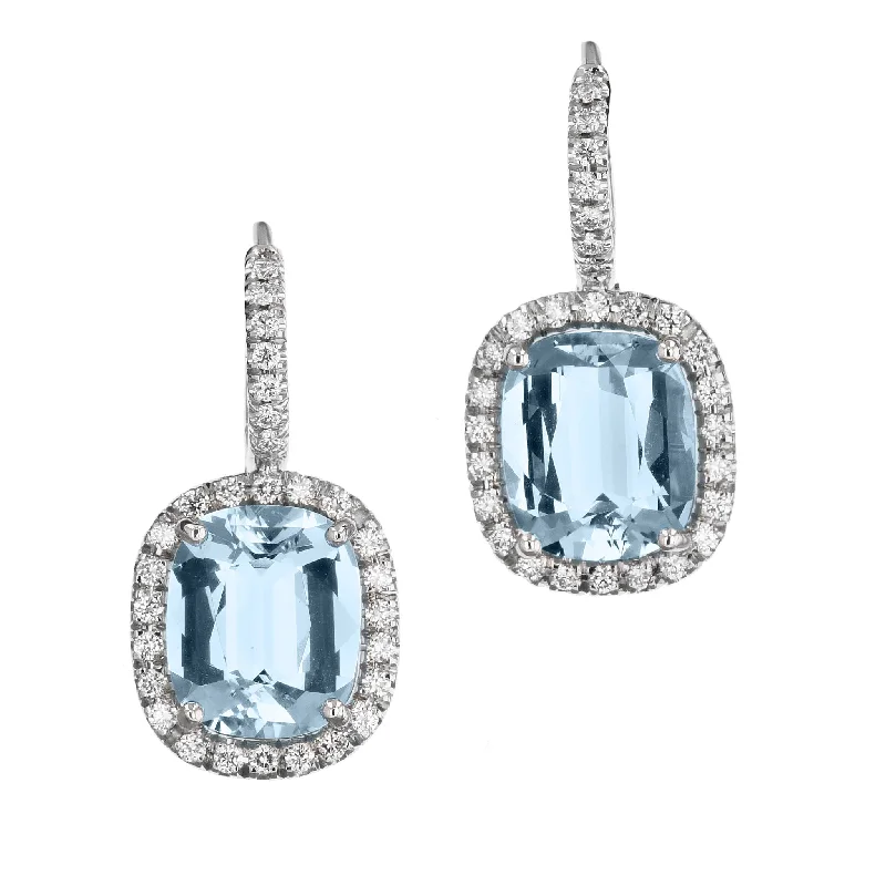 Large Crystal Earrings For Evening Wear-Aquamarine White Gold Diamond Pave Drop Earrings