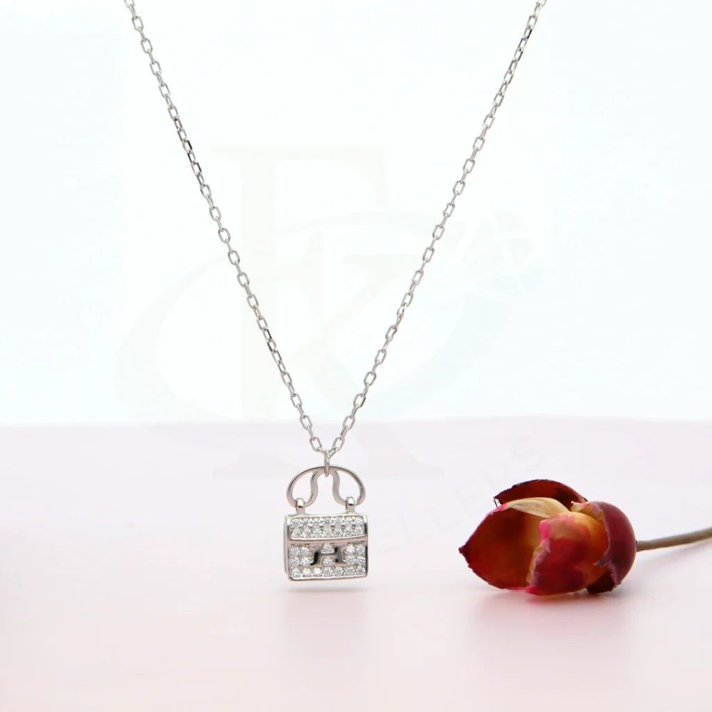 Custom Gold Bar Necklace For Personalized Jewelry-Sterling Silver 925 Zircon Embeded Mini Bag Necklace - FKJNKLSL8589