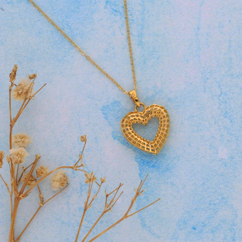 Simple Heart Pendant Necklace For Gifts-Gold Hallow Heart Shaped Necklace 21KT - FKJNKL21KM9330