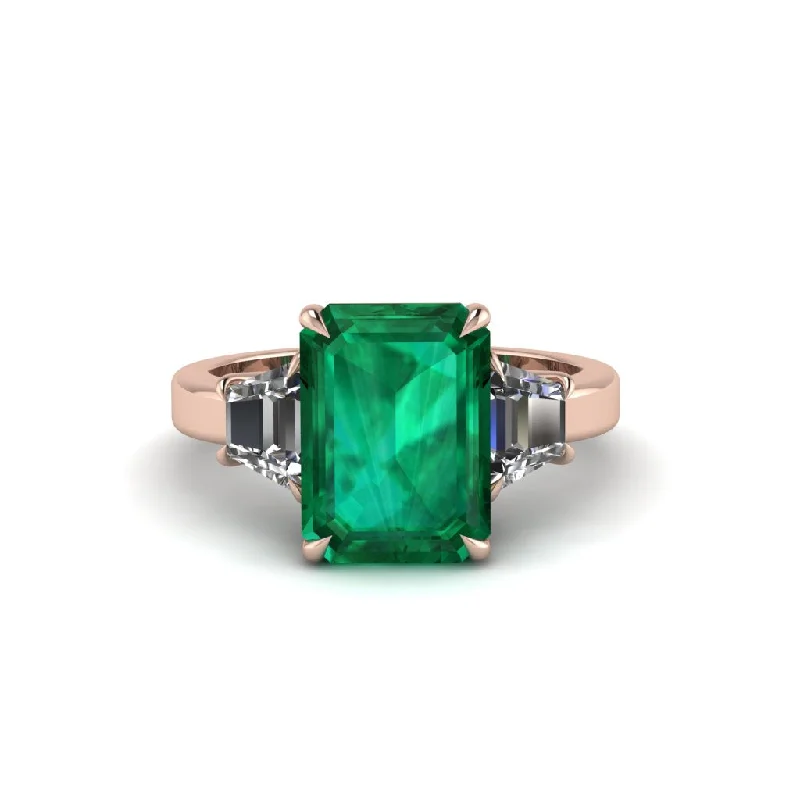 Classic Gold Engagement Rings For Brides-Emerald Emerald Cut Three Stone Ring With Custom Baguette - Yvette No. 5